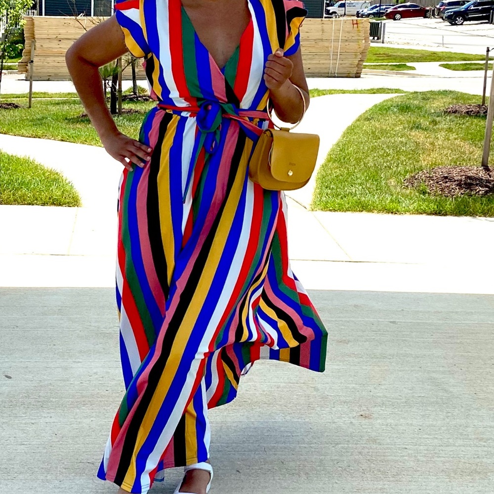 Multi Colored V-Neck Maxi Dress